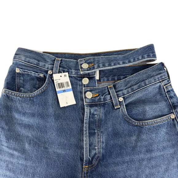 AGOLDE NEW Broken Jean Medium Wash Straight Leg Button Fly Size 26 Designer - Picture 4 of 14